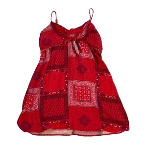 Xhilaration Tie Front Sundress- Red Bandana Print- Women's